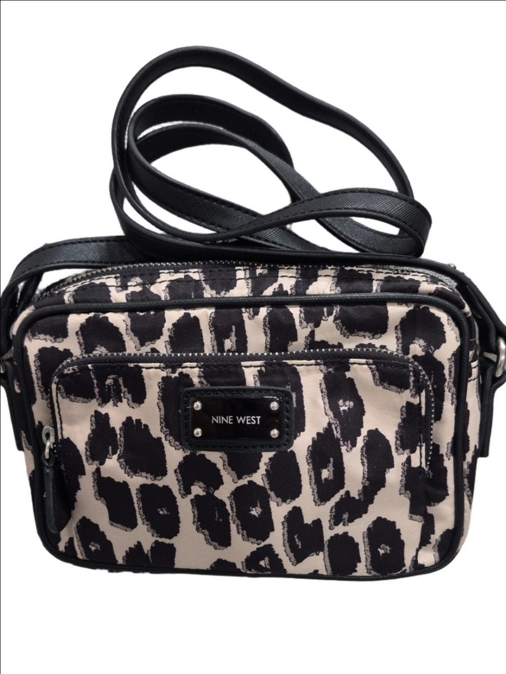 Nine West Leopard Print Fabric Crossbody Mini Bag - Red Interior